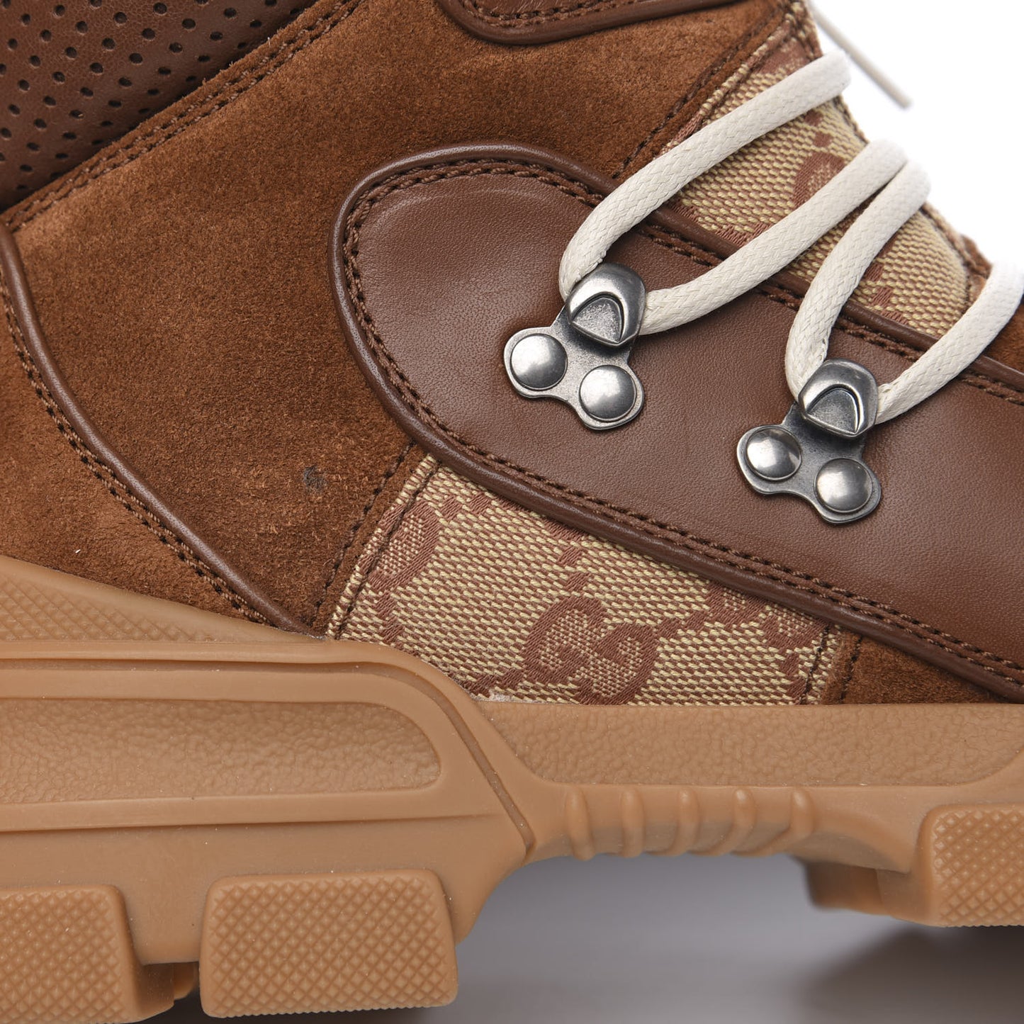 X SEGA Suede Calfskin GG Monogram Womens Flashtrek High-Top Sneakers 38 New Cuir Beige Ruggine