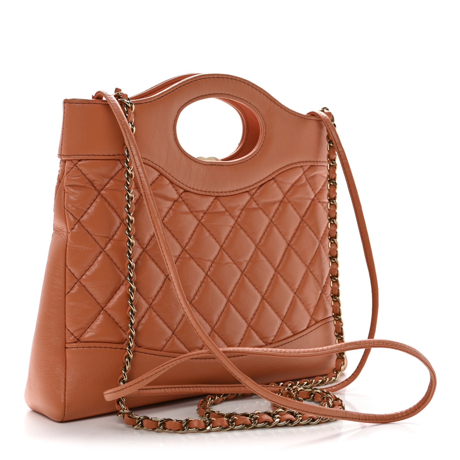 Chanel Shiny Crumpled Calfskin Quilted Mini 31 Shopping Bag Orange 3 of 10