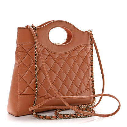 Chanel Shiny Crumpled Calfskin Quilted Mini 31 Shopping Bag Orange 3 of 10