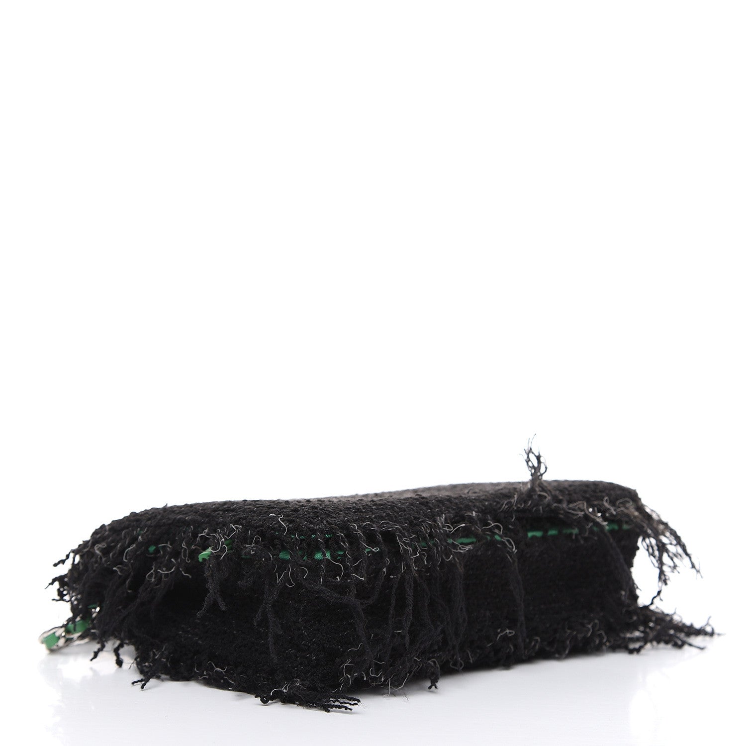 Chanel Tweed Fringe Wallet On Chain WOC Black Green 4 of 11