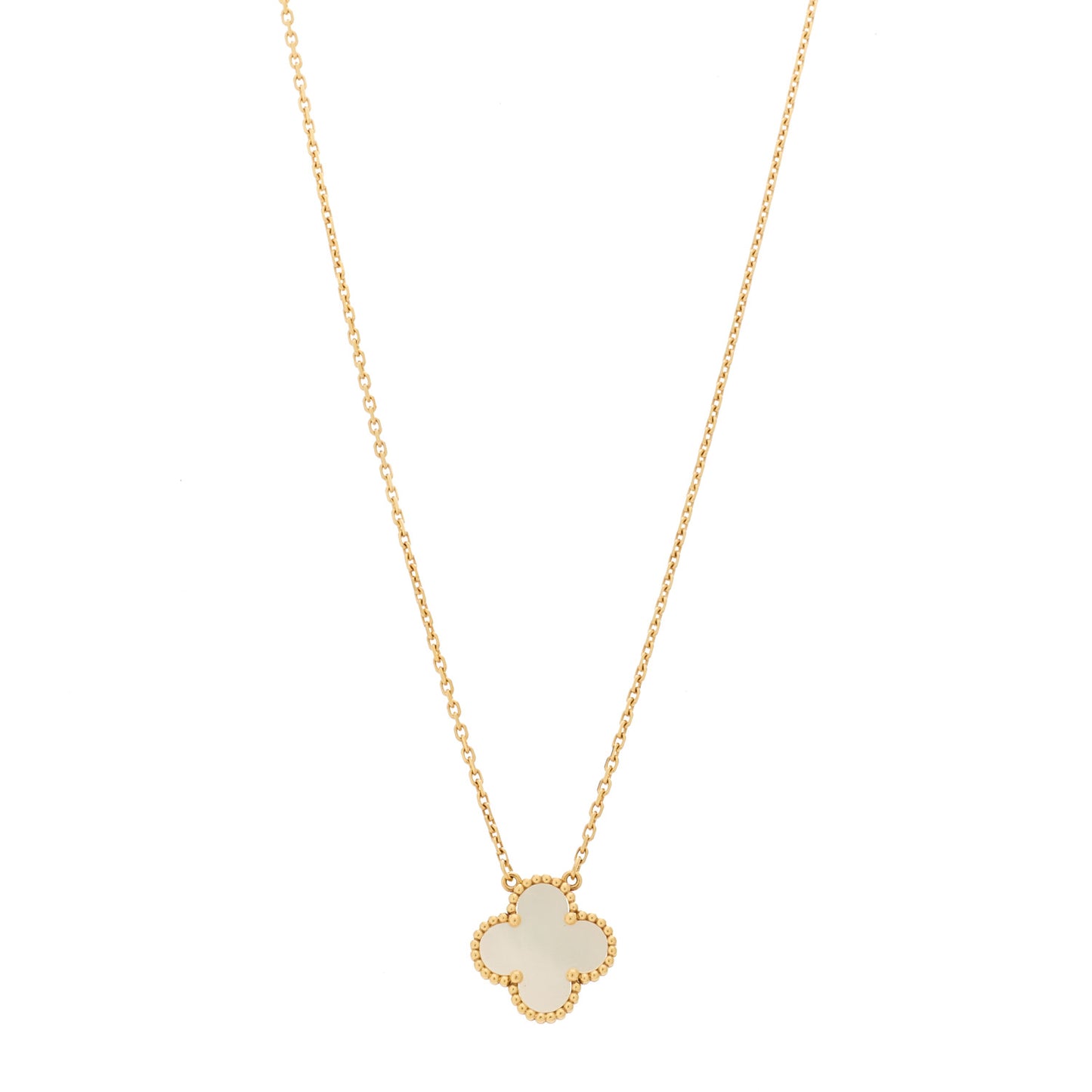 18K Yellow Gold Mother of Pearl Vintage Alhambra Pendant Necklace