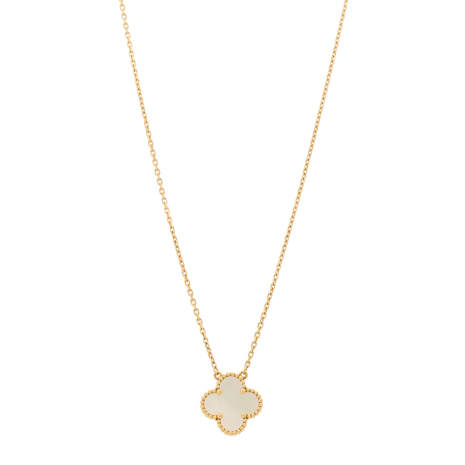 Van Cleef & Arpels 18K Yellow Gold Mother of Pearl Vintage Alhambra Pendant Necklace 1 of 5