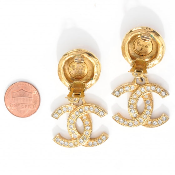 CC Crystal Large Clip On Earrings Gold