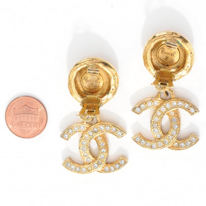 Chanel CC Crystal Large Clip On Earrings Gold 2 of 5