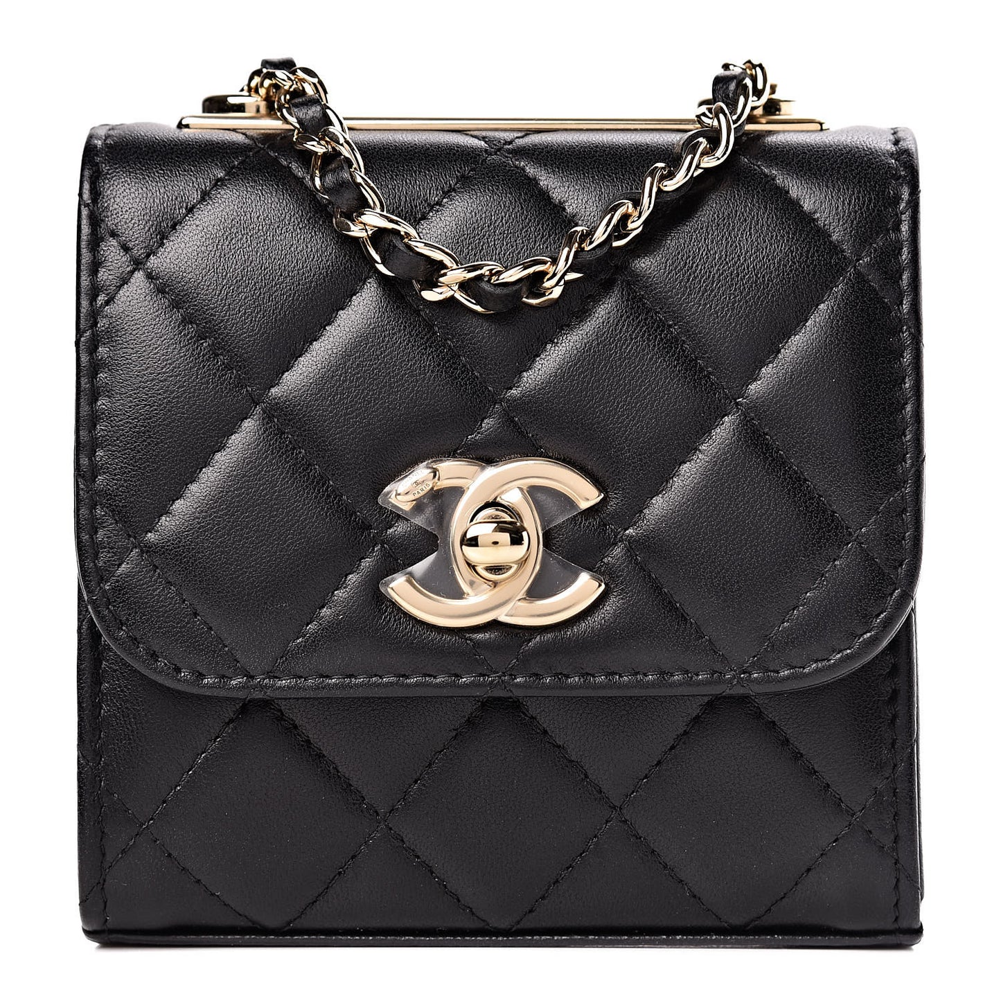 Lambskin Quilted Mini Trendy CC Chain Wallet Black