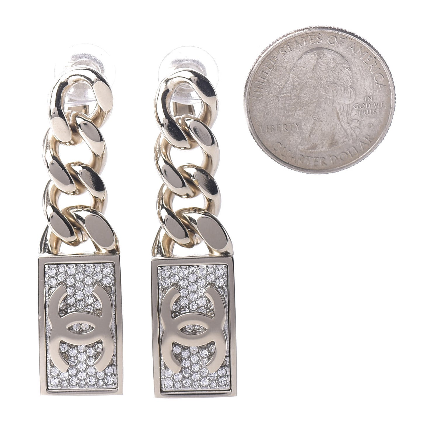 Crystal Dog Tag Charm Earrings Gold