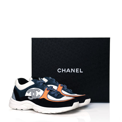 Chanel Nylon Calfskin Suede CC Womens Sneakers 38 Navy White Orange 8 of 8