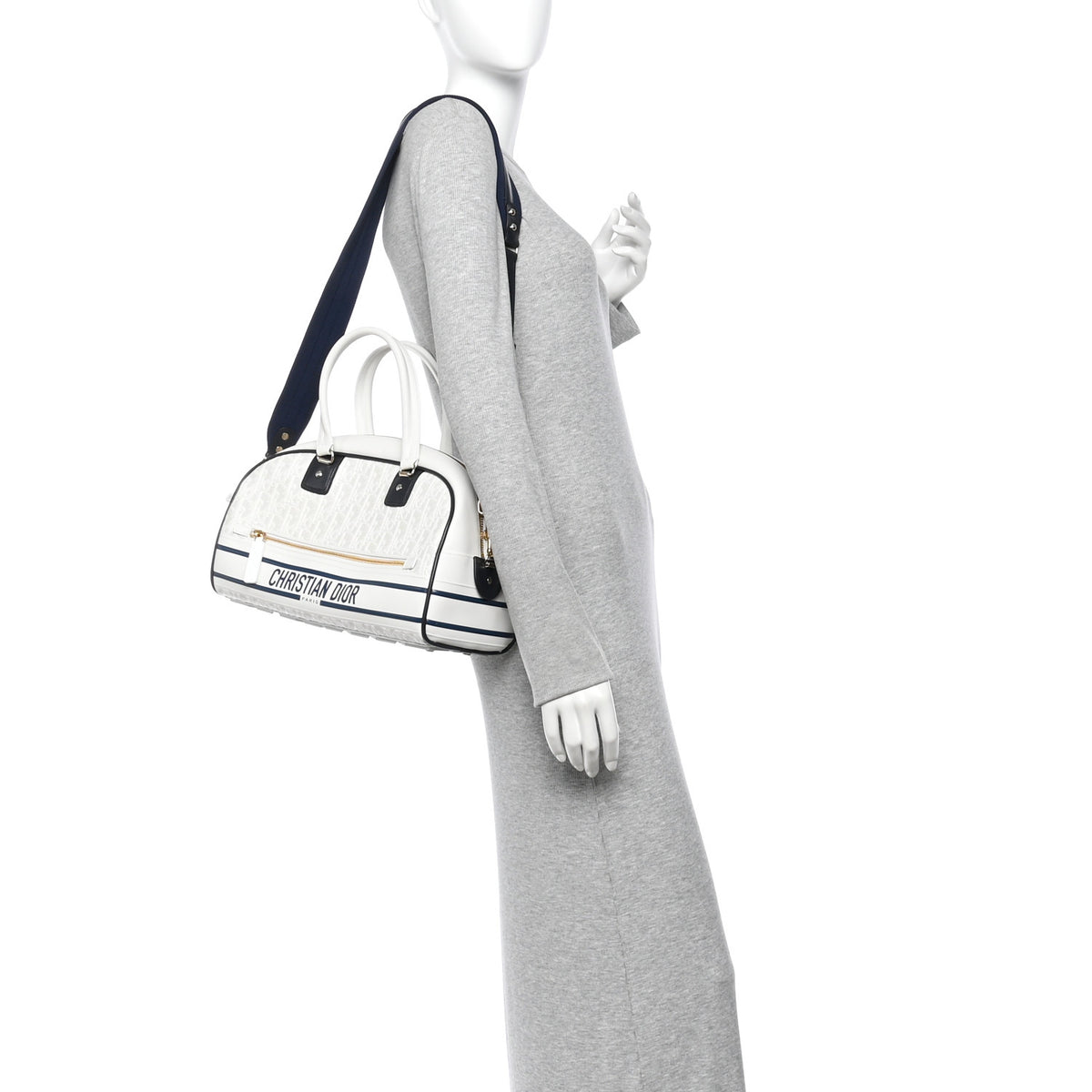 Perforated Calfskin Medium Dior Vibe Classic Bowling Bag White