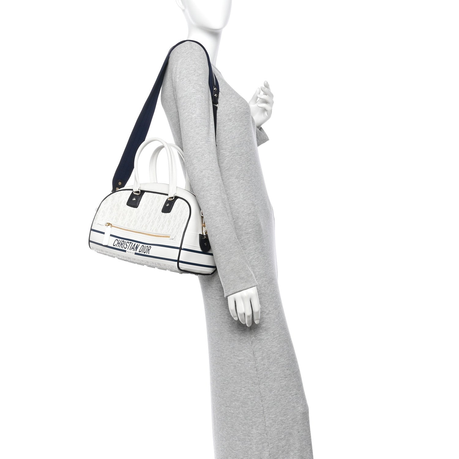 Christian Dior Perforated Calfskin Medium Dior Vibe Classic Bowling Bag White 2 of 13