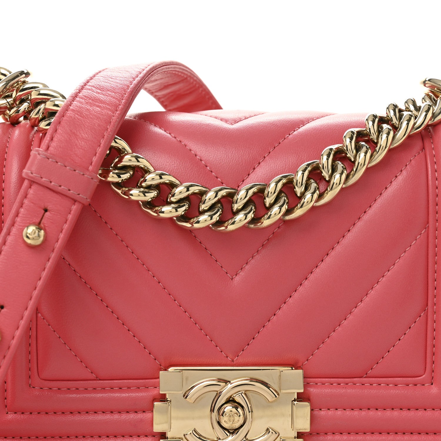 Chanel Lambskin Chevron Quilted Small Boy Flap Dark Pink 8 of 11