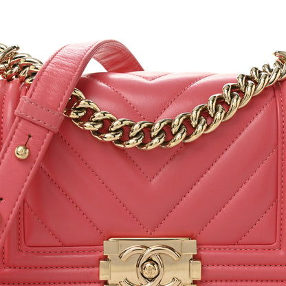 Chanel Lambskin Chevron Quilted Small Boy Flap Dark Pink 8 of 11