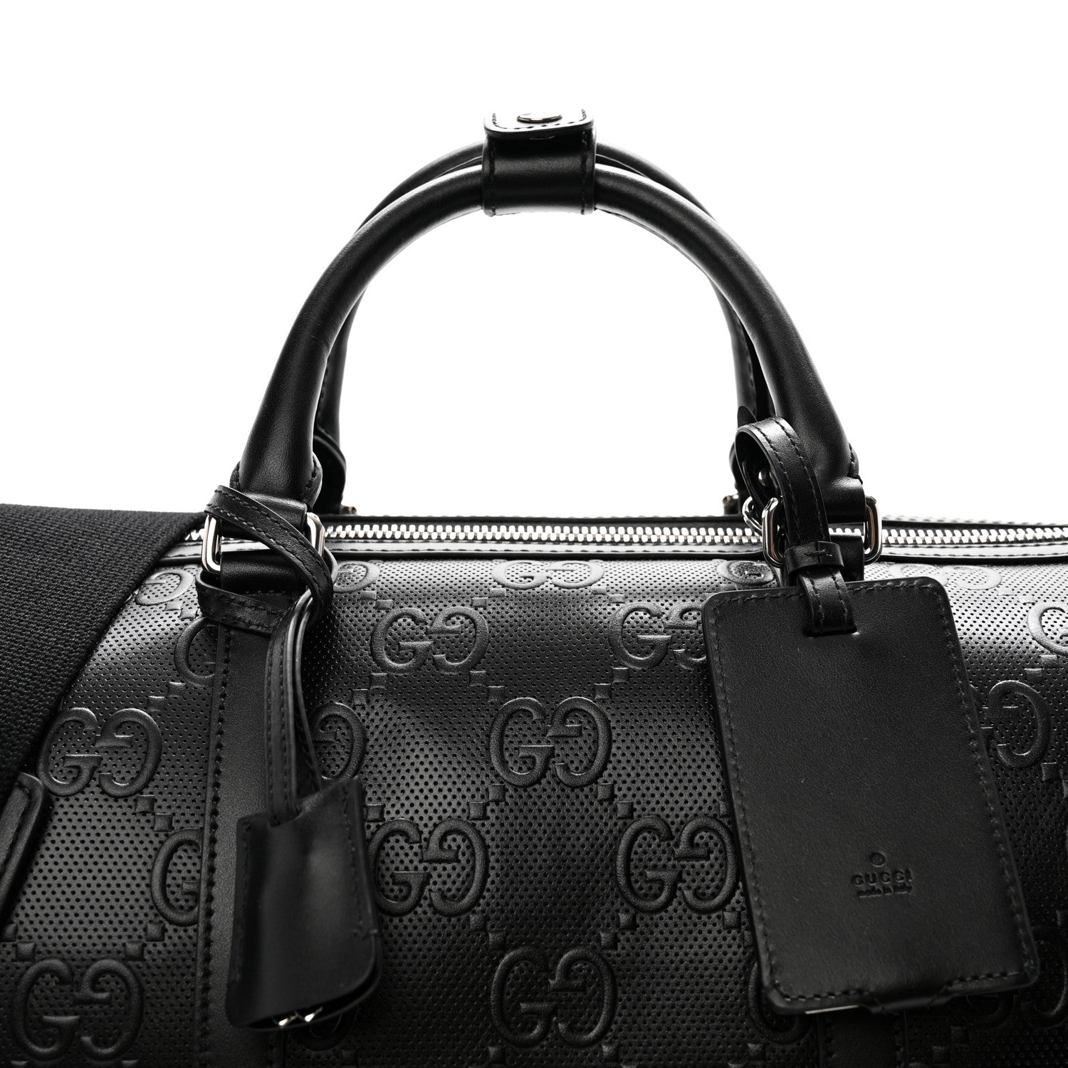 Gucci Calfskin GG Tennis Embossed Duffle Bag Black 6 of 10