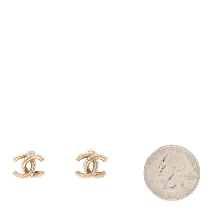 Chanel Pearl Twisted CC Earrings Light Gold White 2 of 7