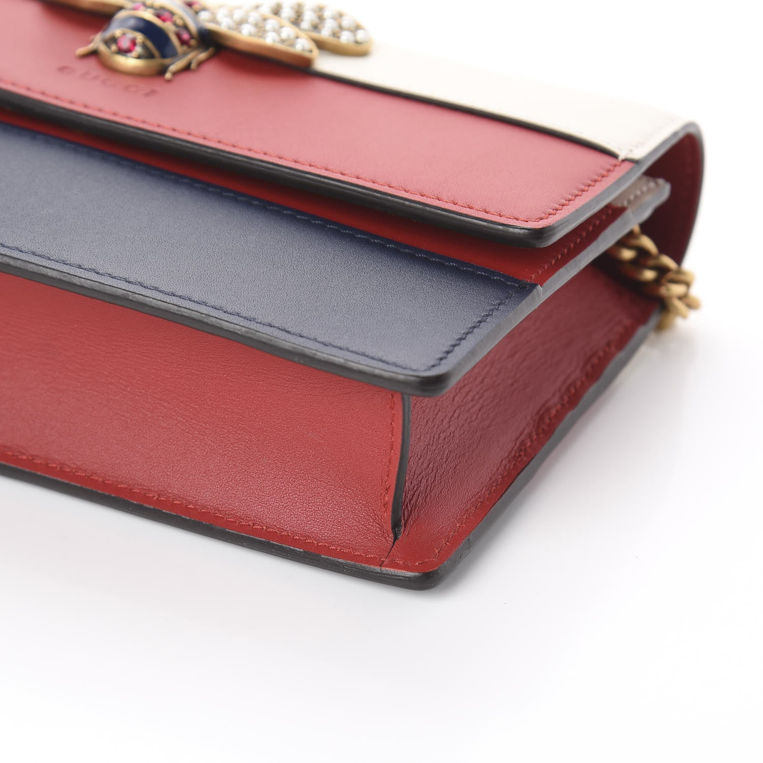 Gucci Calfskin Queen Margaret Chain Wallet Blue Agata Hibiscus Red Mystic White 7 of 7