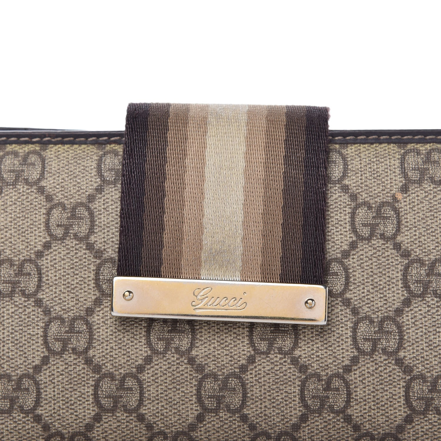 Gucci GG Plus Monogram Calfskin Ladies Web Continental Wallet Beige Ebony Brown 10 of 11