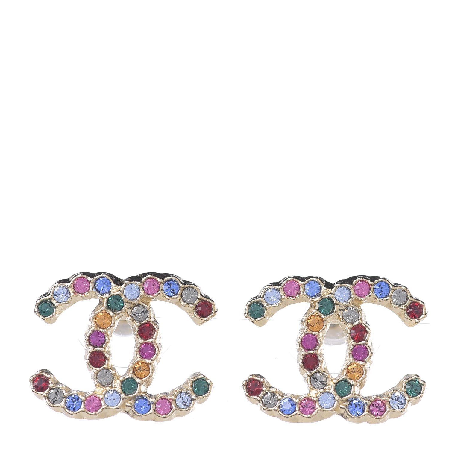 Chanel Crystal Over The Rainbow CC Earrings Gold Multicolor 1 of 3