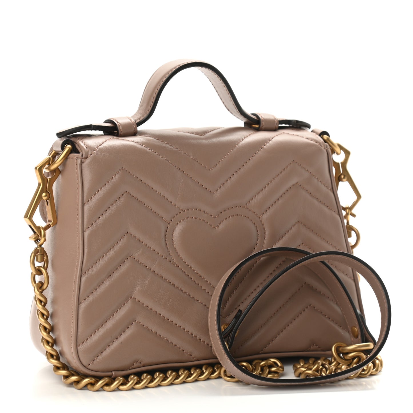 Calfskin Matelasse Mini GG Marmont Top Handle Shoulder Bag Porcelain Rose