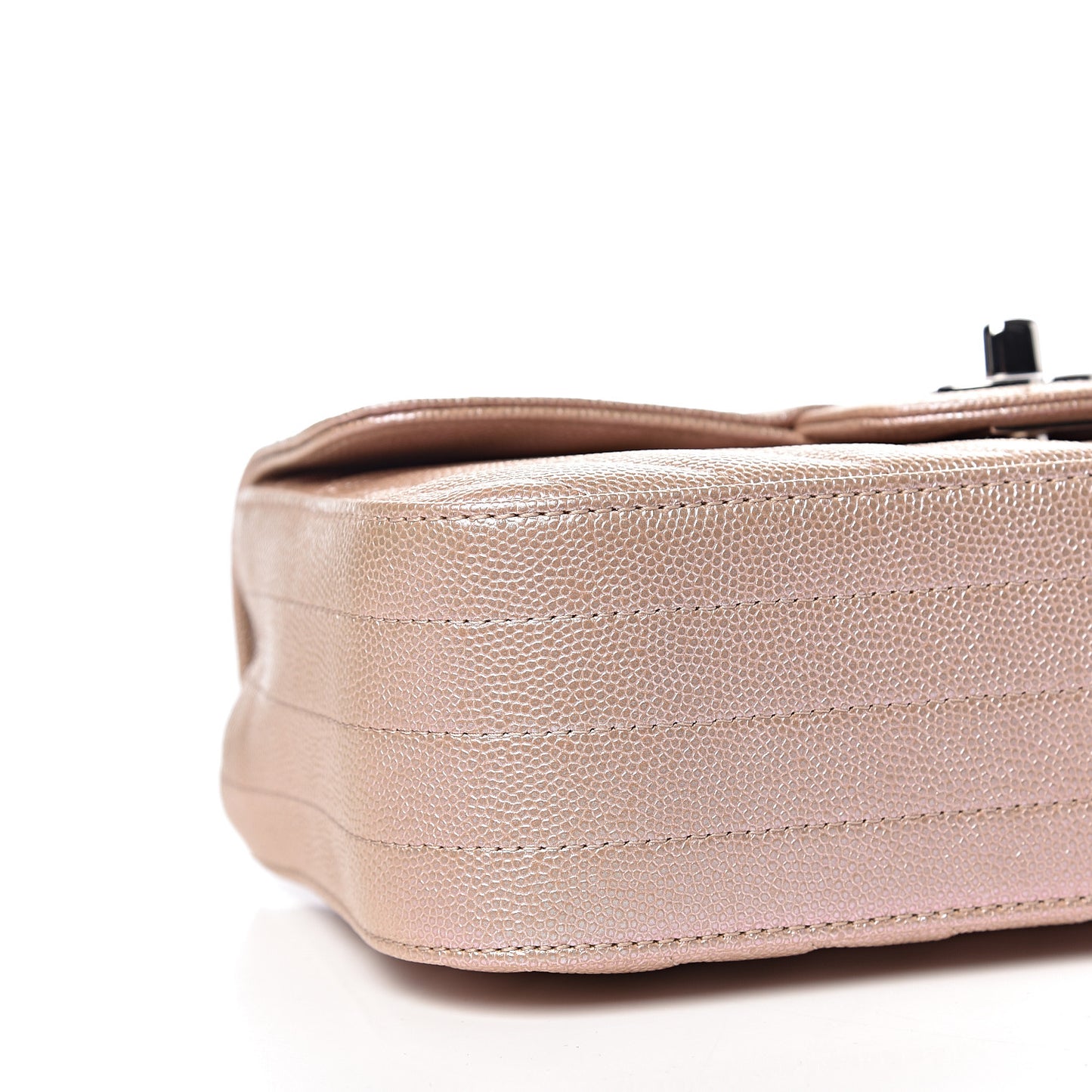 Iridescent Caviar Chevron Quilted Mini Rectangular Flap Light Gold