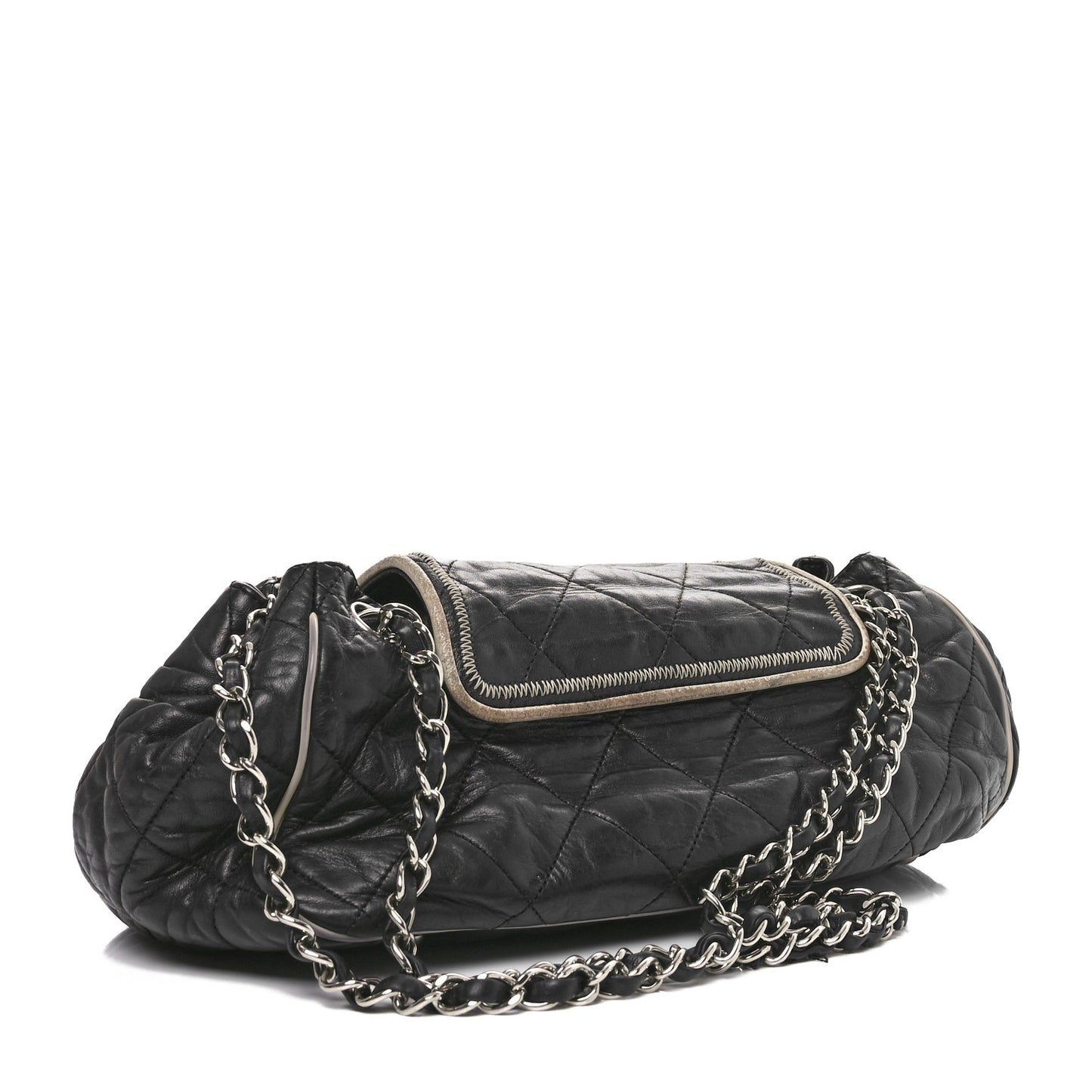 Lambskin Quilted East West Accordion Flap Black
