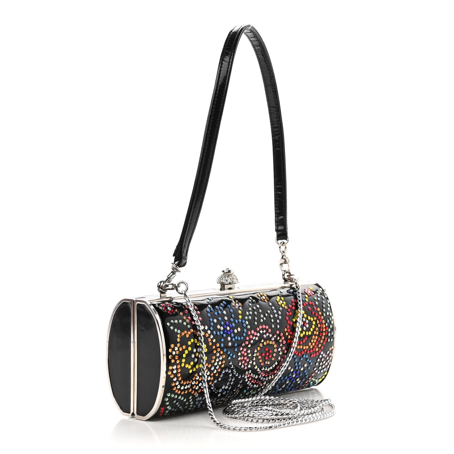 Patent Crystal Floral Clutch Black Multicolor