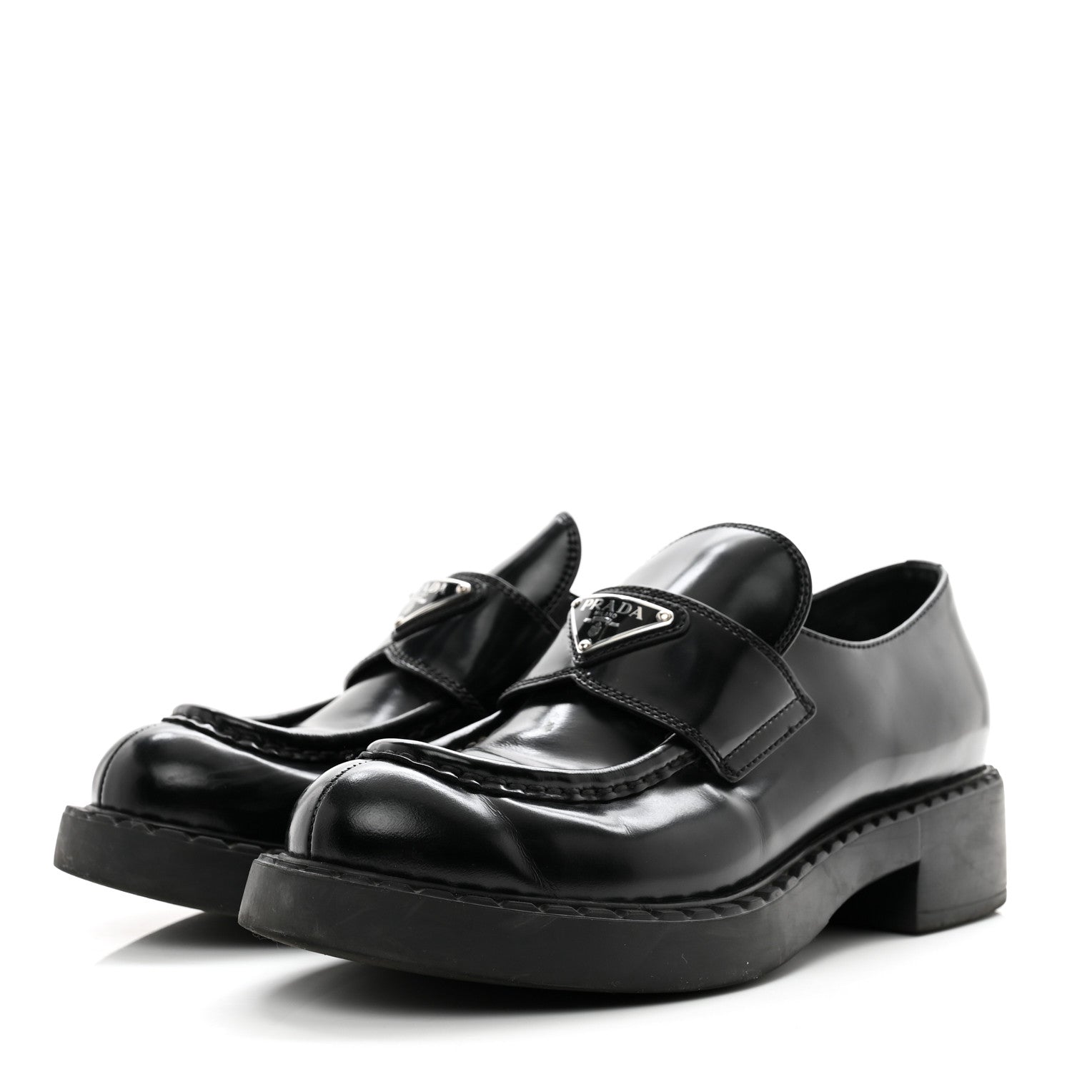 Prada Spazzolato Metal Triangle Logo 50mm Loafers 39 Black 3 of 8