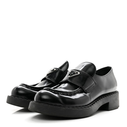 Prada Spazzolato Metal Triangle Logo 50mm Loafers 39 Black 3 of 8