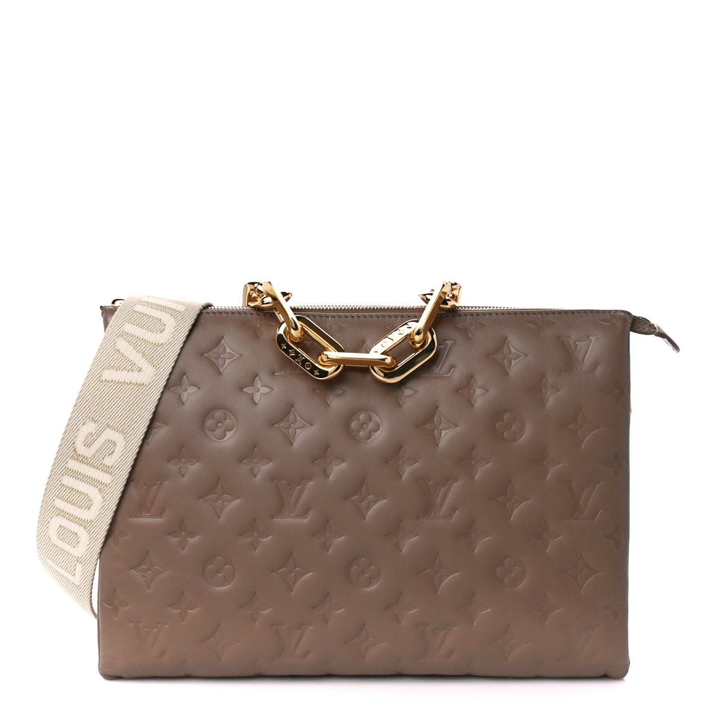 Lambskin Embossed Monogram Coussin MM Taupe
