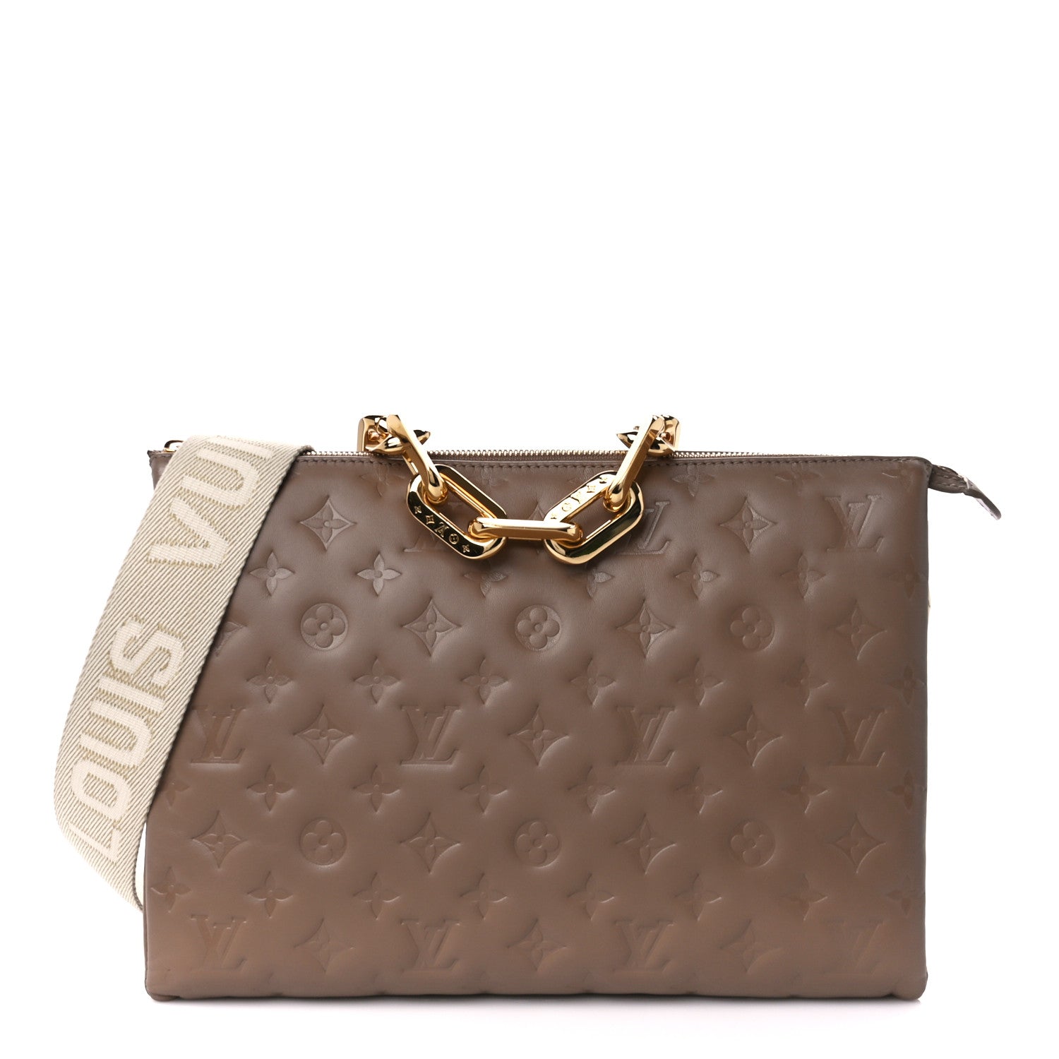 Louis Vuitton Lambskin Embossed Monogram Coussin MM Taupe 1 of 9