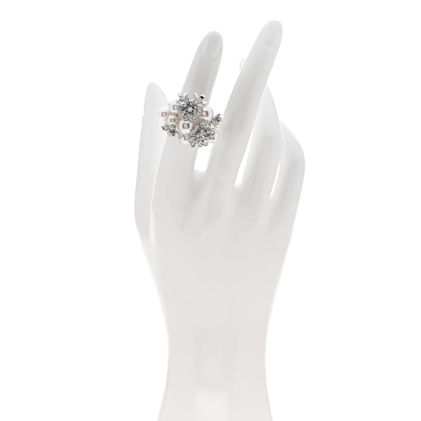 18K White Gold Diamond Akoya Pearl Bloom Flower Ring 49 5