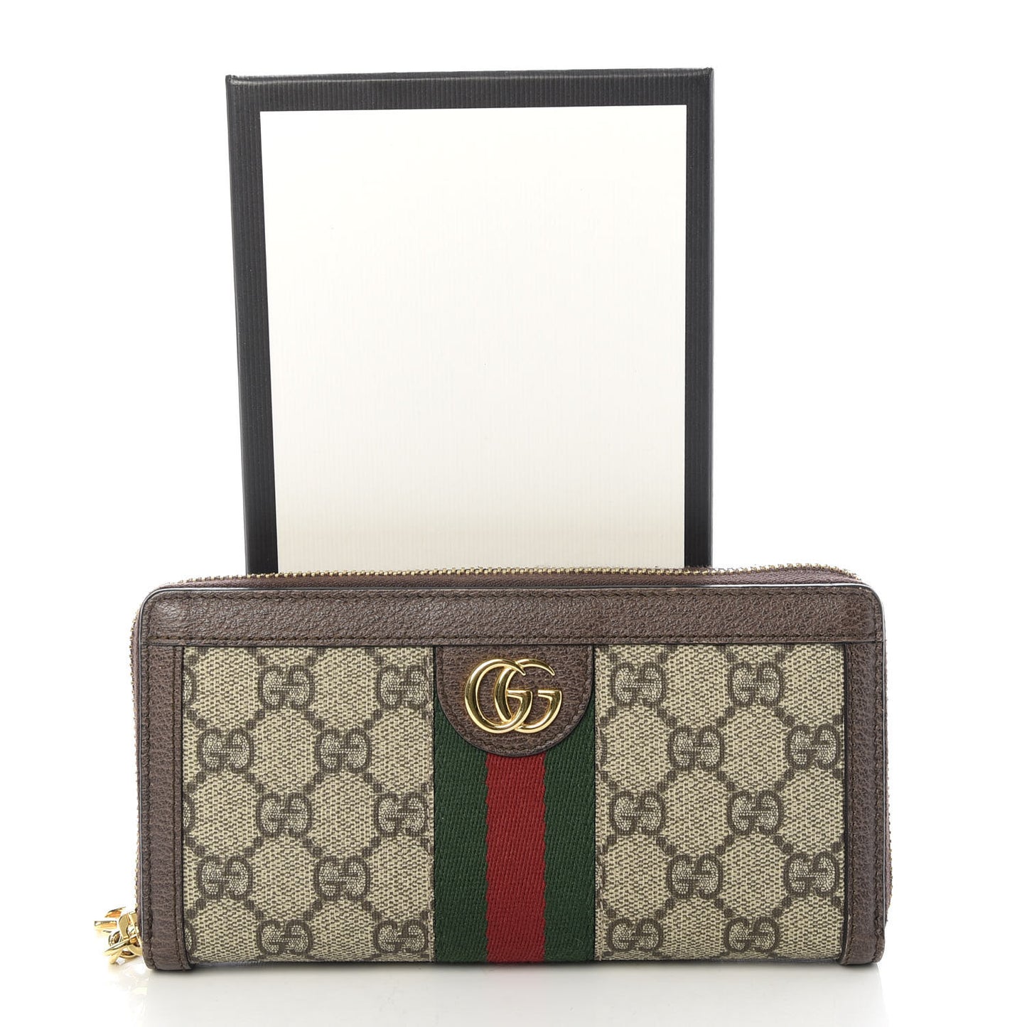 GG Supreme Monogram Web Ophidia Zip Around Wallet Brown