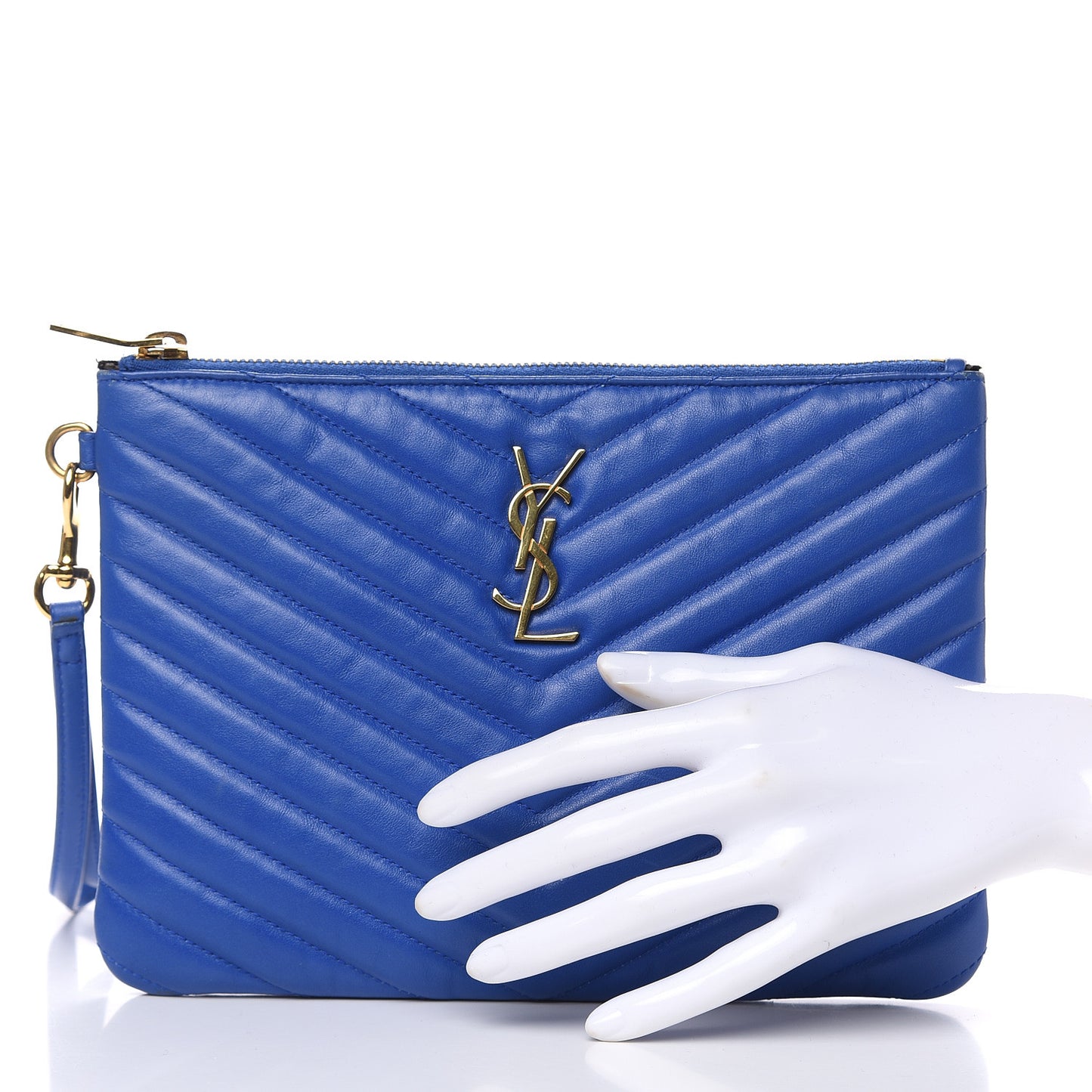 Calfskin Matelasse Chevron Monogram A5 Wristlet Blue Majorelle