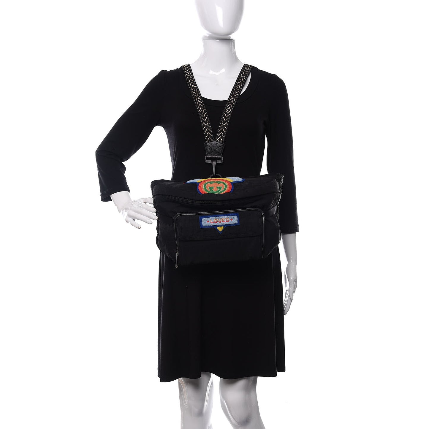 Nylon 80s Logo Patch Belt Bag Black