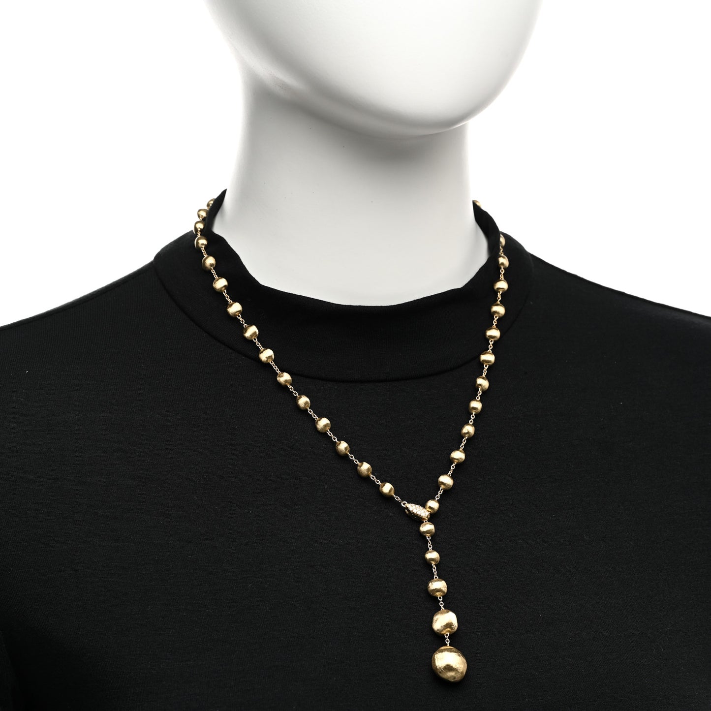 18K Yellow Gold Diamond Africa Small Bead Y Necklace