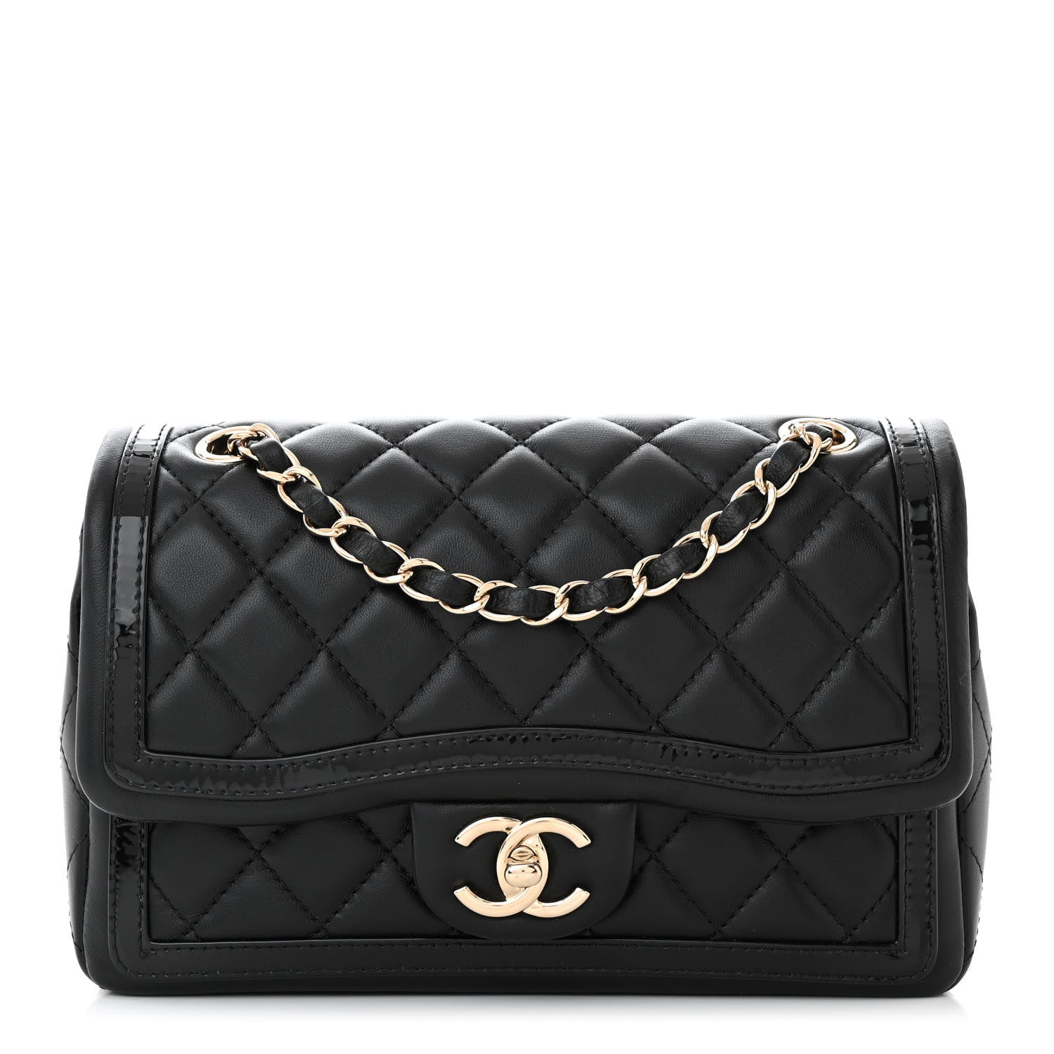 Chanel Lambskin Quilted Patent Calfskin Flap Black 1 of 11
