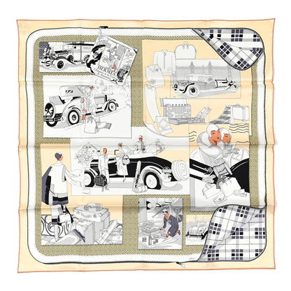 Hermes Silk Confort En Automobile Scarf 70 Creme White Black 1 of 4