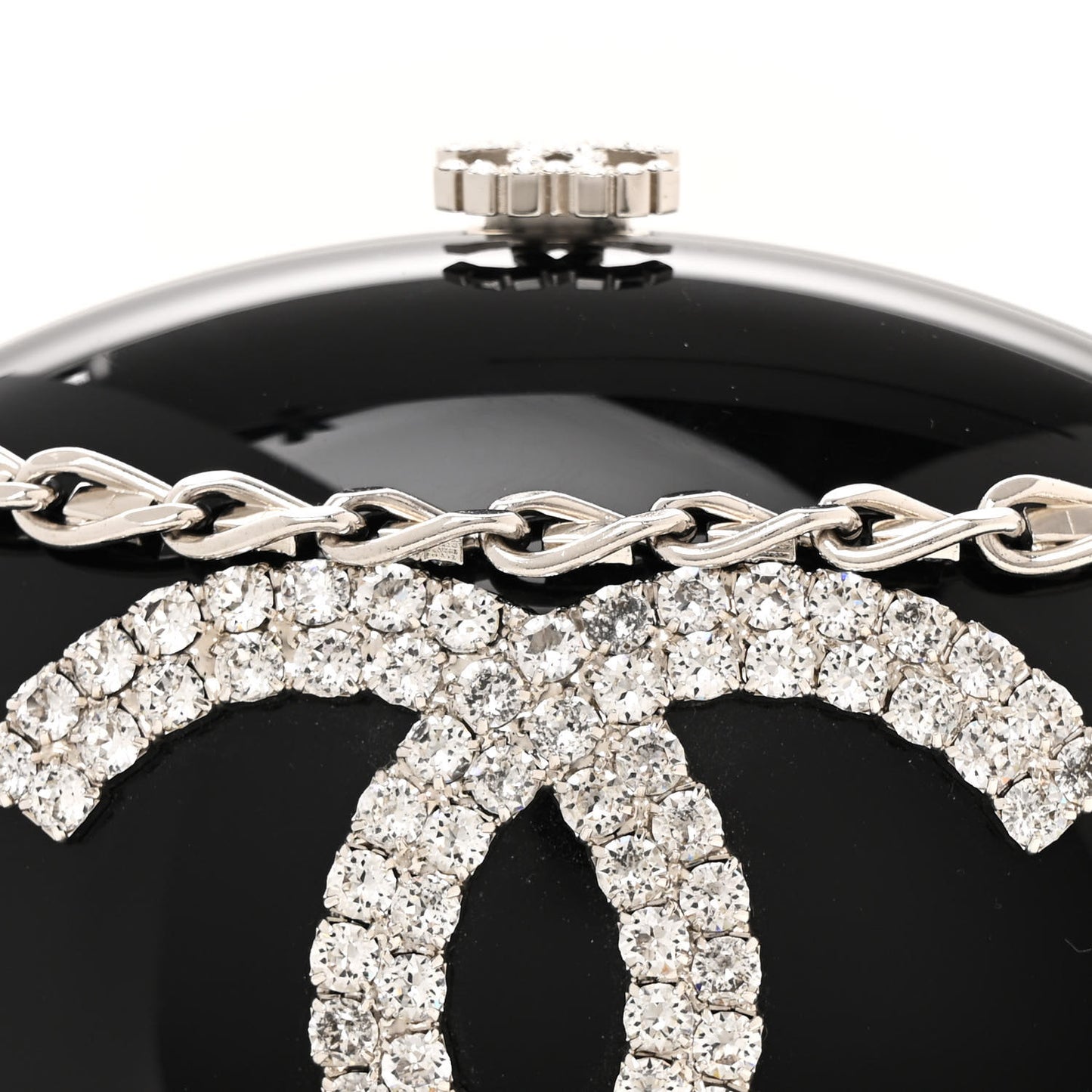 Resin Crystal Chain Fringe CC Oval Minaudiere Black