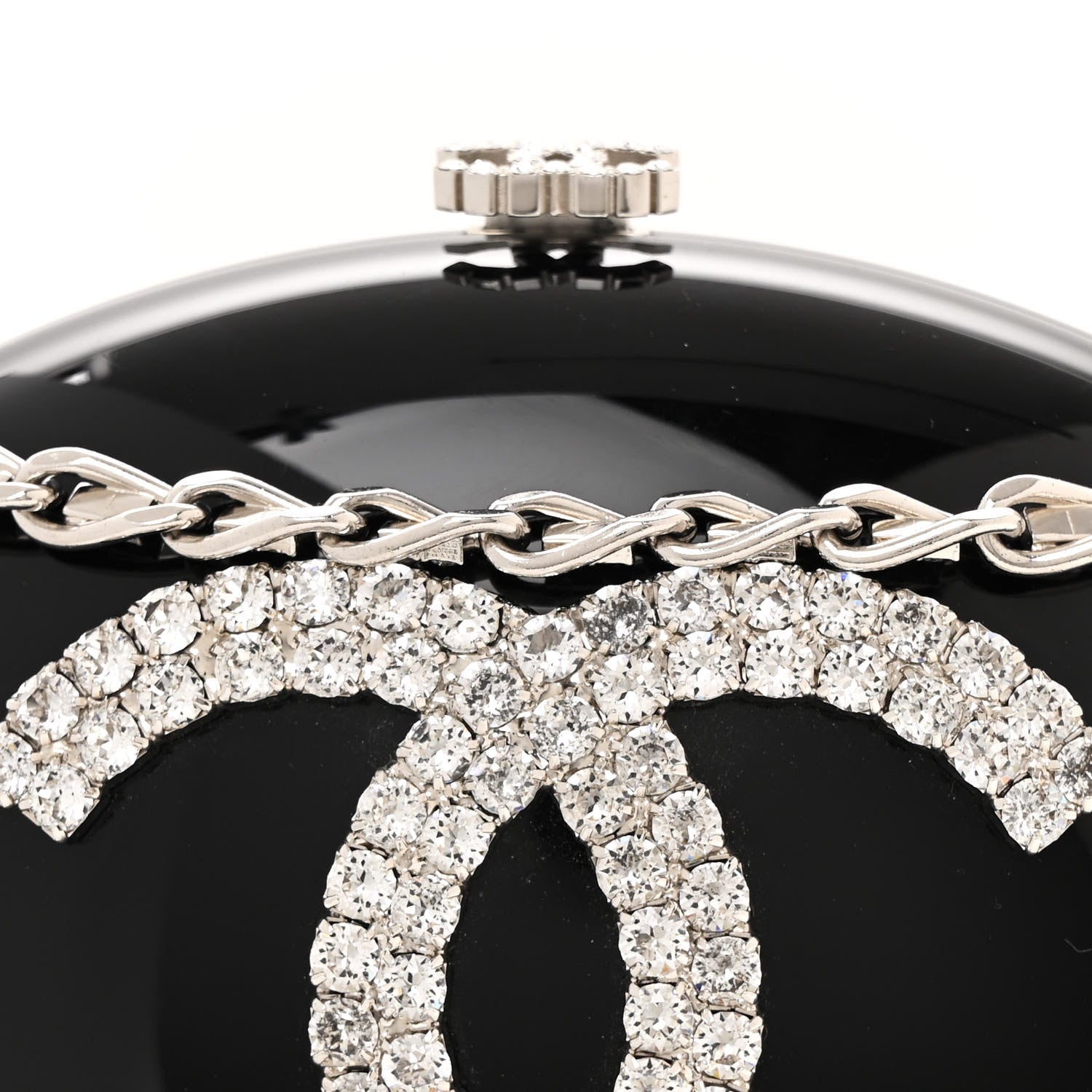 Chanel Resin Crystal Chain Fringe CC Oval Minaudiere Black 8 of 12