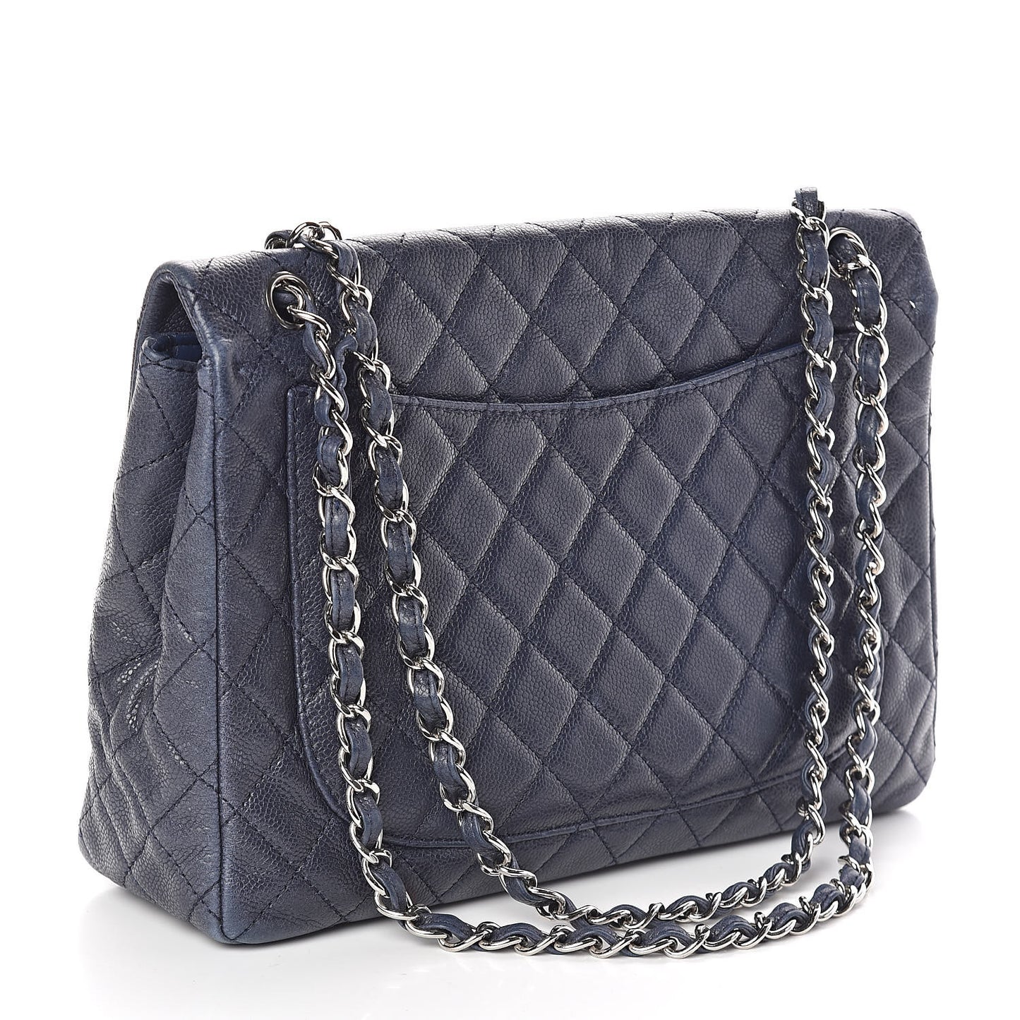 Washed Caviar Quilted Maxi Single Flap Blue