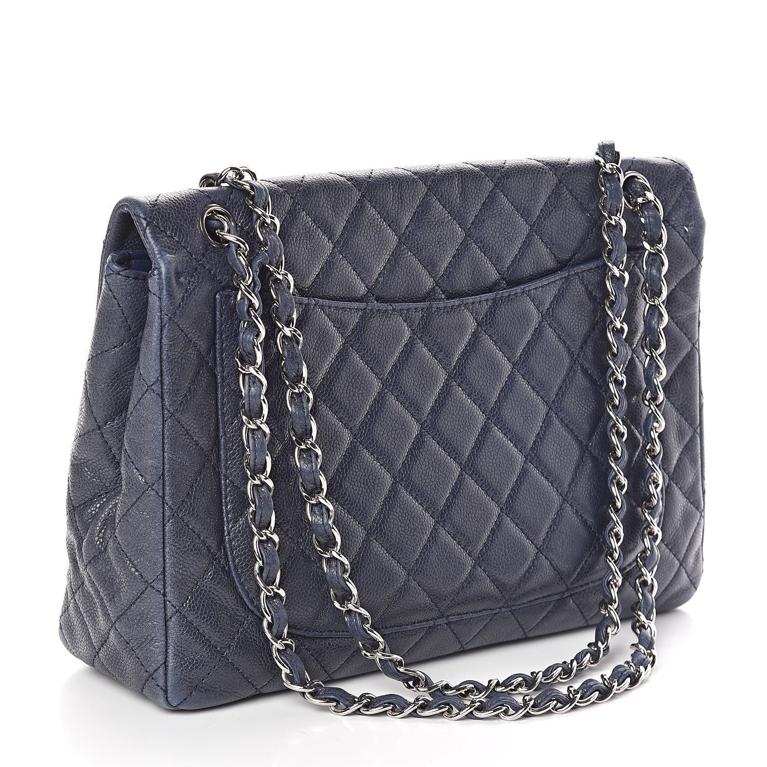 Chanel Washed Caviar Quilted Maxi Single Flap Blue 3 of 11