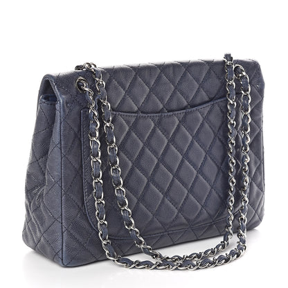 Chanel Washed Caviar Quilted Maxi Single Flap Blue 3 of 11