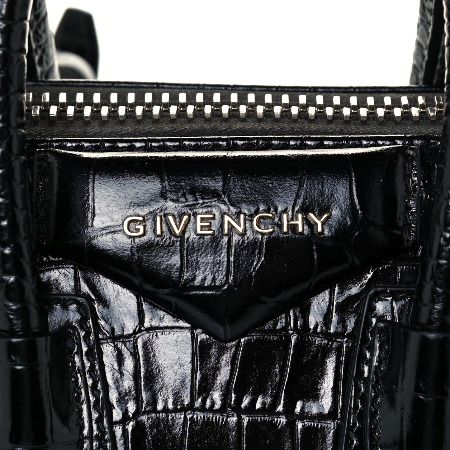 Calfskin Crocodile Embossed Mini Antigona Black