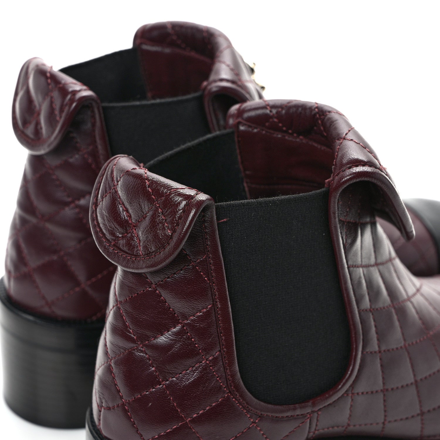 Chanel Lambskin Quilted Cap Toe CC Turnlock Booties 41 Burgundy Black 8 of 8