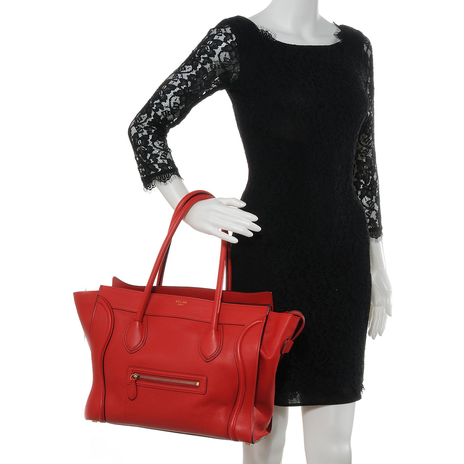 Celine Drummed Leather Shoulder Luggage Red 2 of 8