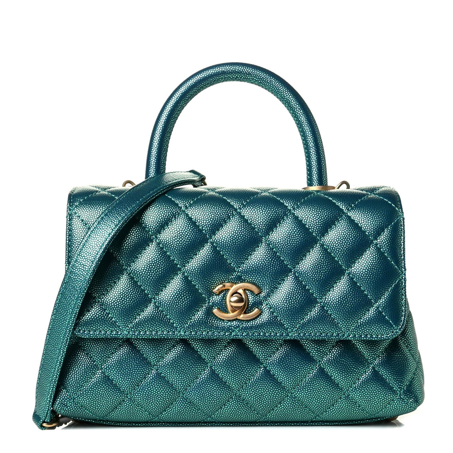 Metallic Caviar Quilted Mini Coco Handle Flap Blue
