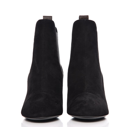 Louis Vuitton Suede Monogram Uniformes Cap Toe Chelsea 75mm Ankle Boots 37.5 Black 2 of 9