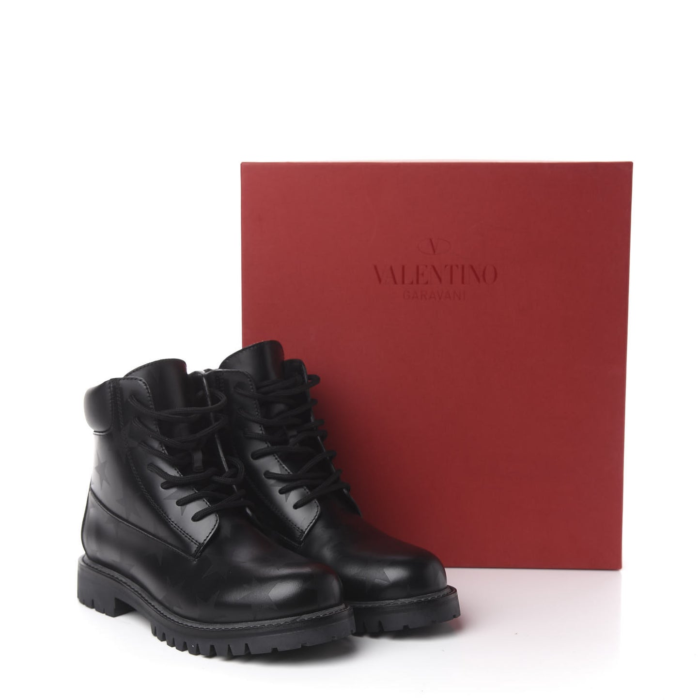 Calfskin Hologram Star Print Combat Boots 37.5 Black Marine