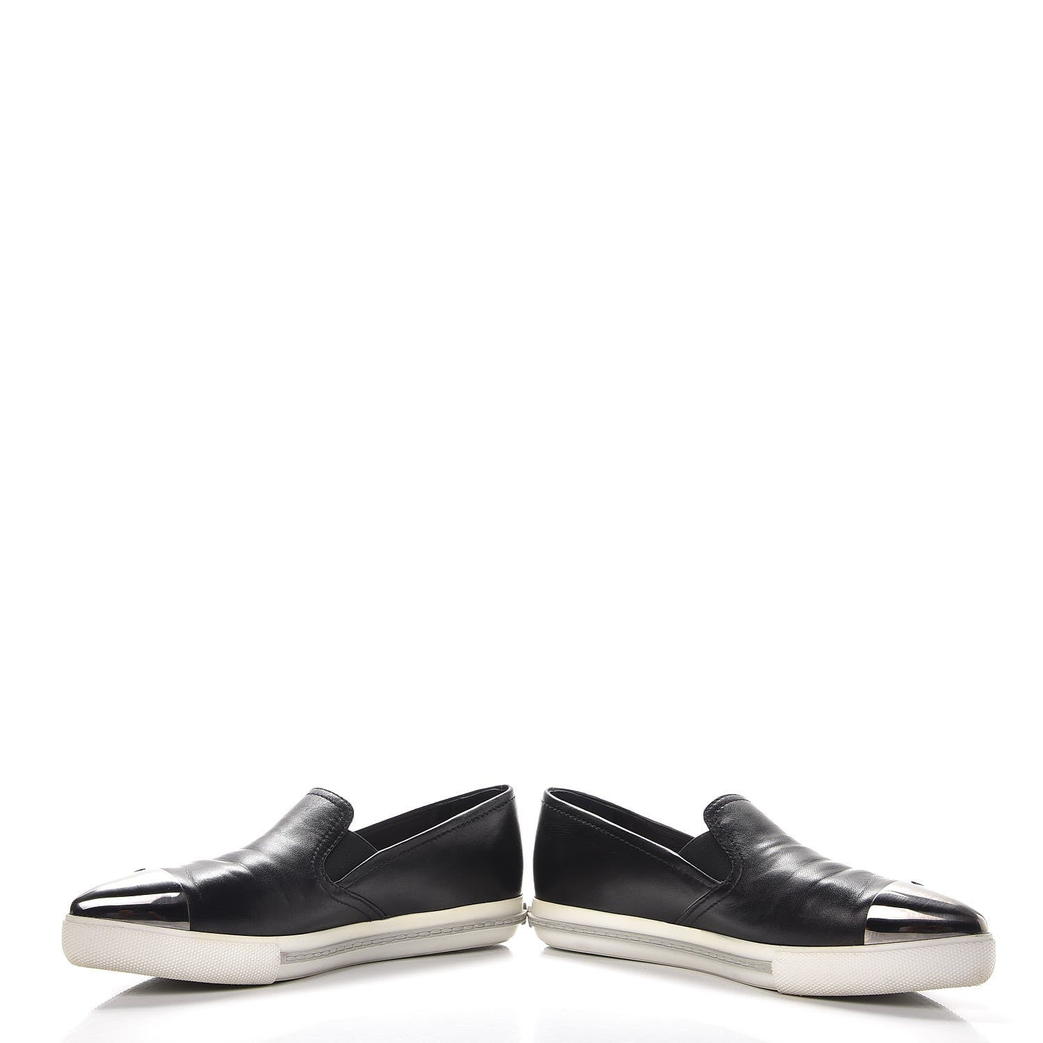 Miu Miu Nappa Metal Cap Toe Slip On Sneakers 37.5 Nero Black 5 of 14