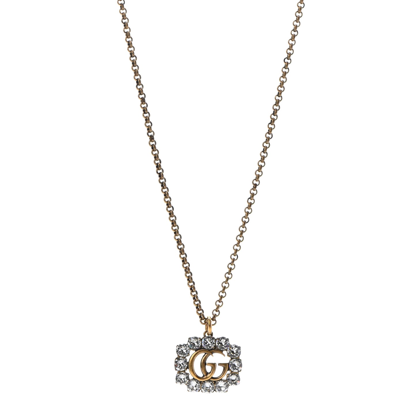 Crystal Embellished Double G Necklace Aged Gold