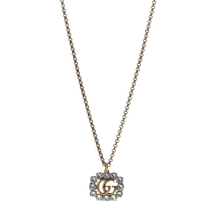 Gucci Crystal Embellished Double G Necklace Aged Gold 1 of 6