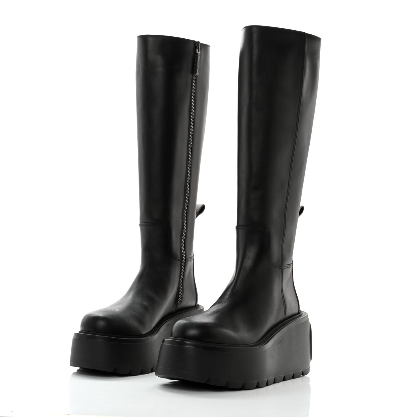 Calfskin VLOGO Uniqueform 55/85mm Flatform Knee High Boots 37.5 Black
